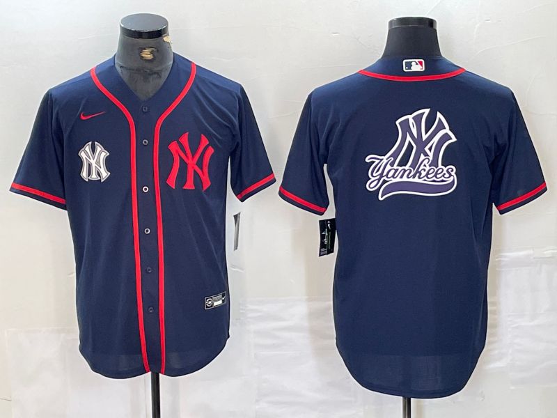 Men New York Yankees Blank Blue Third generation joint name Nike 2024 MLB Jersey style 5->new york yankees->MLB Jersey